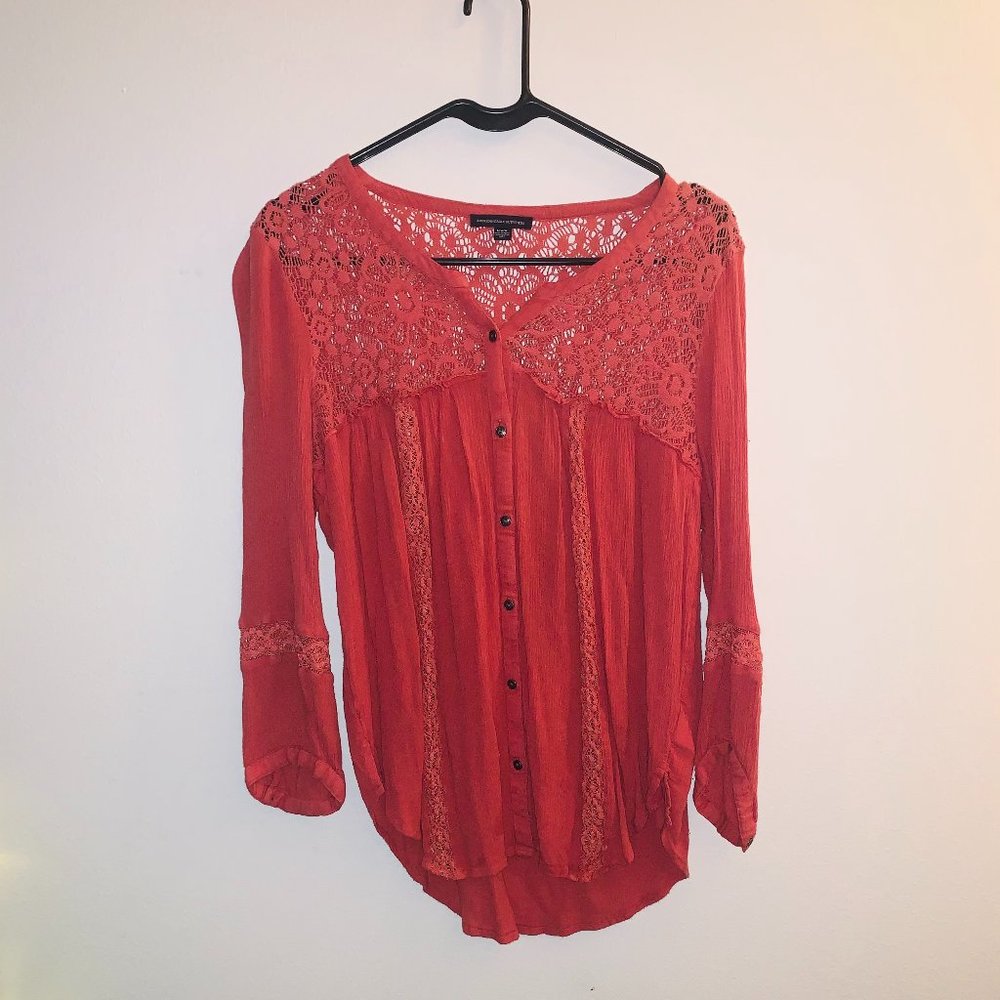 AE Button Up Long Sleeve Blouse